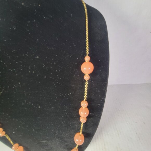 J. Crew Gold-Tone Chain Necklace With Peach Beads & Lobster Clasp - Picture 2 of 4